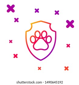 Color line Animal health insurance icon isolated on white background. Pet protection icon. Dog or cat paw print. Gradient random dynamic shapes. Vector Illustration