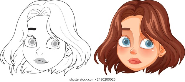 Color and line art of a girl's face