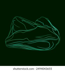 Color line art of natural untreated malachite gem. 
Vector illustration of green malachite ornamental stone with rich color and shine. Malachite, with its exquisite green hues and mesmerizing patterns