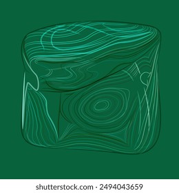 Color line art of natural untreated malachite gem. 
Vector illustration of green malachite ornamental stone with rich color and shine. Malachite, with its exquisite green hues and mesmerizing patterns