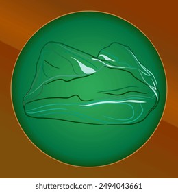 Color line art of natural untreated malachite gem. 
Vector illustration of green malachite ornamental stone with rich color and shine. Malachite, with its exquisite green hues and mesmerizing patterns