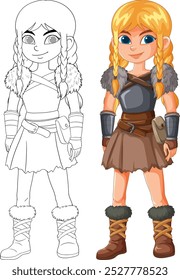 Color and line art of a warrior girl