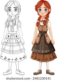 Color and line art of a young girl