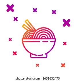 Color line Asian noodles in bowl and chopsticks icon isolated on white background. Street fast food. Korean, Japanese, Chinese food. Gradient random dynamic shapes. Vector Illustration