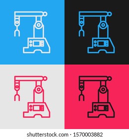 Color Line Assembly Line Icon Isolated On Color Background. Automatic Production Conveyor. Robotic Industry Concept. Vintage Style Drawing. Vector Illustration
