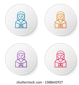 Color line Astrology woman icon isolated on white background. Set icons in circle buttons. Vector Illustration