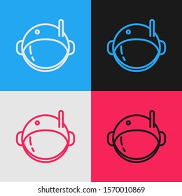 Color line Astronaut helmet icon isolated on color background. Vintage style drawing. Vector Illustration