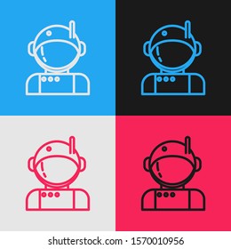 Color line Astronaut icon isolated on color background. Vintage style drawing. Vector Illustration