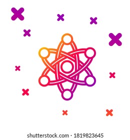 Color line Atom icon isolated on white background. Symbol of science, education, nuclear physics, scientific research. Gradient random dynamic shapes. Vector Illustration