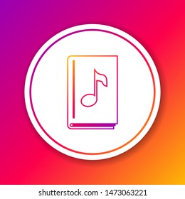 Color line Audio book icon isolated on color background. Musical note with book. Audio guide sign. Online learning concept. Circle white button. Vector Illustration