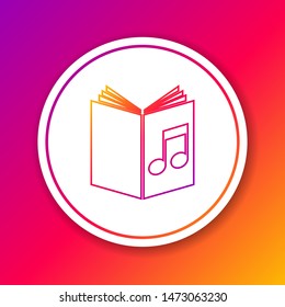 Color line Audio book icon isolated on color background. Musical note with book. Audio guide sign. Online learning concept. Circle white button. Vector Illustration
