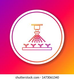 Color line Automatic irrigation sprinklers icon isolated on color background. Watering equipment. Garden element. Spray gun icon. Circle white button. Vector Illustration