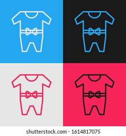 Color line Baby clothes icon isolated on color background. Baby clothing for baby girl and boy. Baby bodysuit. Vintage style drawing. Vector Illustration