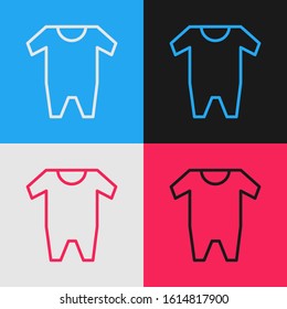 Color line Baby clothes icon isolated on color background. Baby clothing for baby girl and boy. Baby bodysuit. Vintage style drawing. Vector Illustration