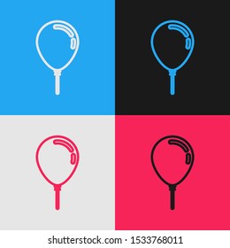Color line Balloon with ribbon icon isolated on color background. Vintage style drawing. Vector Illustration