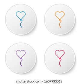 Color line Balloons in form of heart with ribbon icon isolated on white background. Valentines day symbol. Set icons in circle buttons. Vector Illustration