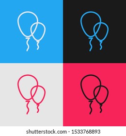 Color line Balloons with ribbon icon isolated on color background. Vintage style drawing. Vector Illustration