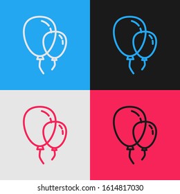 Color line Balloons with ribbon icon isolated on color background. Vintage style drawing. Vector Illustration