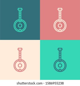 Color line Banjo icon isolated on color background. Musical instrument.  Vector Illustration