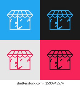 Color line Barbershop building icon isolated on color background. Vintage style drawing. Vector Illustration