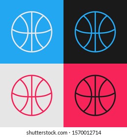 Color line Basketball ball icon isolated on color background. Sport symbol. Vintage style drawing. Vector Illustration