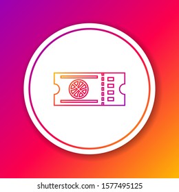 Color line Basketball game ticket icon isolated on color background. Circle white button. Vector Illustration