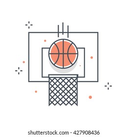 Color line, basketball, sports illustration, icon, background and graphics. The illustration is colorful, flat, vector, pixel perfect, suitable for web and print. Linear stokes and fills.