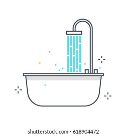 Color line, bath tub illustration, icon, background and graphics. The illustration is colorful, flat, vector, pixel perfect, suitable for web and print. It is linear stokes and fills.