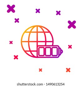 Color line Battery charge level indicator with earth globe icon isolated on white background. World or Earth sign. Gradient random dynamic shapes. Vector Illustration