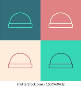 Color line Beanie hat icon isolated on color background.  Vector Illustration