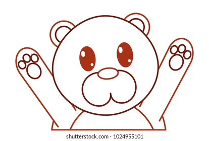 color line bear cute animal with hands up