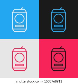 Color line Beer can icon isolated on color background. Vintage style drawing. Vector Illustration
