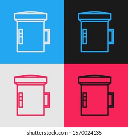 Color line Big flashlight for diver icon isolated on color background. Diving underwater equipment. Vintage style drawing. Vector Illustration
