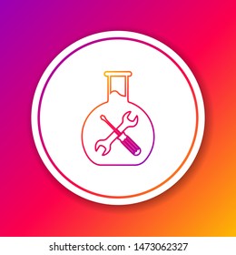 Color line Bioengineering with screwdriver and wrench icon isolated on color background. Adjusting, service, setting, maintenance, repair, fixing. Circle white button. Vector Illustration