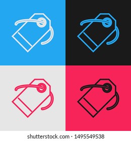 Color line Blank label template price tag icon isolated on color background. Empty shopping discount sticker. Template discount banner. Vintage style drawing. Vector Illustration