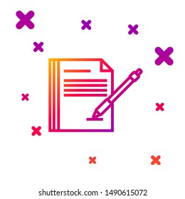 Color line Blank notebook and pen icon isolated on white background. Paper and pen. Gradient random dynamic shapes. Vector Illustration