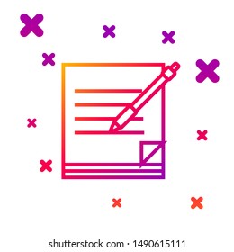 Color line Blank notebook and pen icon isolated on white background. Paper and pen. Gradient random dynamic shapes. Vector Illustration