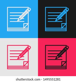 Color line Blank notebook and pencil with eraser icon isolated on color background. Paper and pencil. Vintage style drawing. Vector Illustration