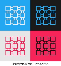 Color line Blockchain technology icon isolated on color background. Cryptocurrency data. Abstract geometric block chain network technology business. Vintage style drawing. Vector Illustration