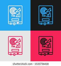 Color line Board with graph chart icon isolated on color background. Report text file icon. Accounting sign. Audit, analysis, planning. Vintage style drawing. Vector Illustration