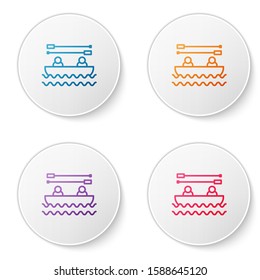 Color line Boat with oars and people icon isolated on white background. Water sports, extreme sports, holiday, vacation, team building. Set icons in circle buttons. Vector Illustration