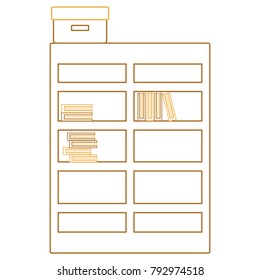 color line bookcase with books inside and box archive
