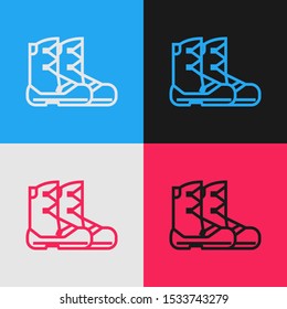 Color line Boots icon isolated on color background. Vintage style drawing. Vector Illustration