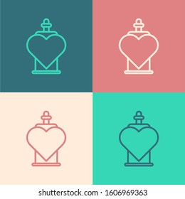 Color line Bottle with love potion icon isolated on color background. Valentines day symbol.  Vector Illustration