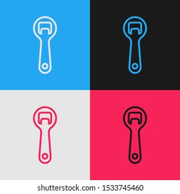 Color line Bottle opener icon isolated on color background. Vintage style drawing. Vector Illustration