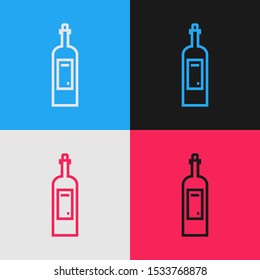 Color line Bottle of wine icon isolated on color background. Vintage style drawing. Vector Illustration