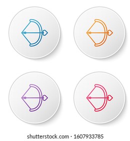 Color line Bow and arrow icon isolated on white background. Cupid symbol. Love sign. Valentines day concept. Set icons in circle buttons. Vector Illustration