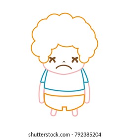 color line boy with curly hair and sad face