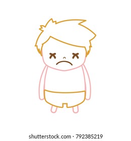 color line boy with hairstyle design and sad face