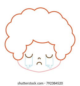 color line boy head with curly hair and crying face